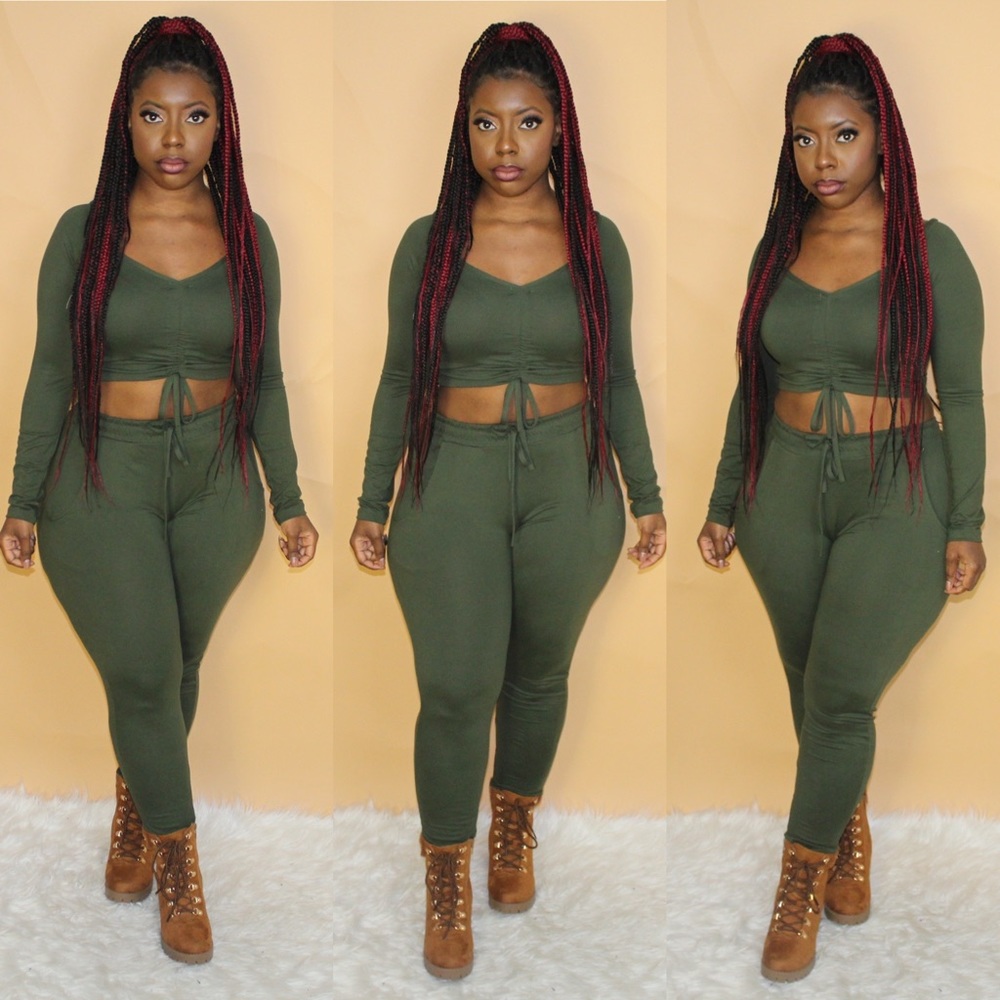 Olive Drawstring Legging Set